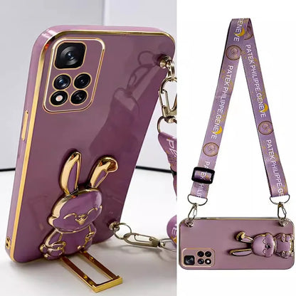 Crossbody Lanyard Rabbit bracket Plating Case for Xiaomi Redmi 12C 12 10 10C 10A 9 9C 9A 8A 8 7 Cover