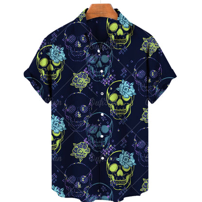 Men's Hawaiian Shirt Loose Top 5xl 3d Skull Print Shirts For Men 2024 Fashion Shirt Men Women Tee Breathable Summer Short Sleeve