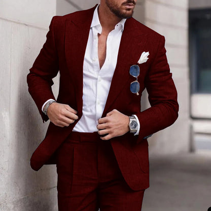 Linen Suit Wedding Suits for Men 2023 Luxury Lapel Collar Top+pants 2 Piece Set Single-breasted Flax Trajes Elegante Para Hombre - MAGNET MARKET