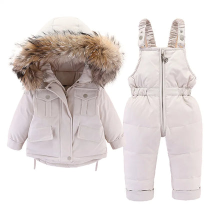 Stay Cozy and Chic: bearfriends Winter Down Jacket and Jumpsuit Set for Baby Girls - MAGNET MARKET