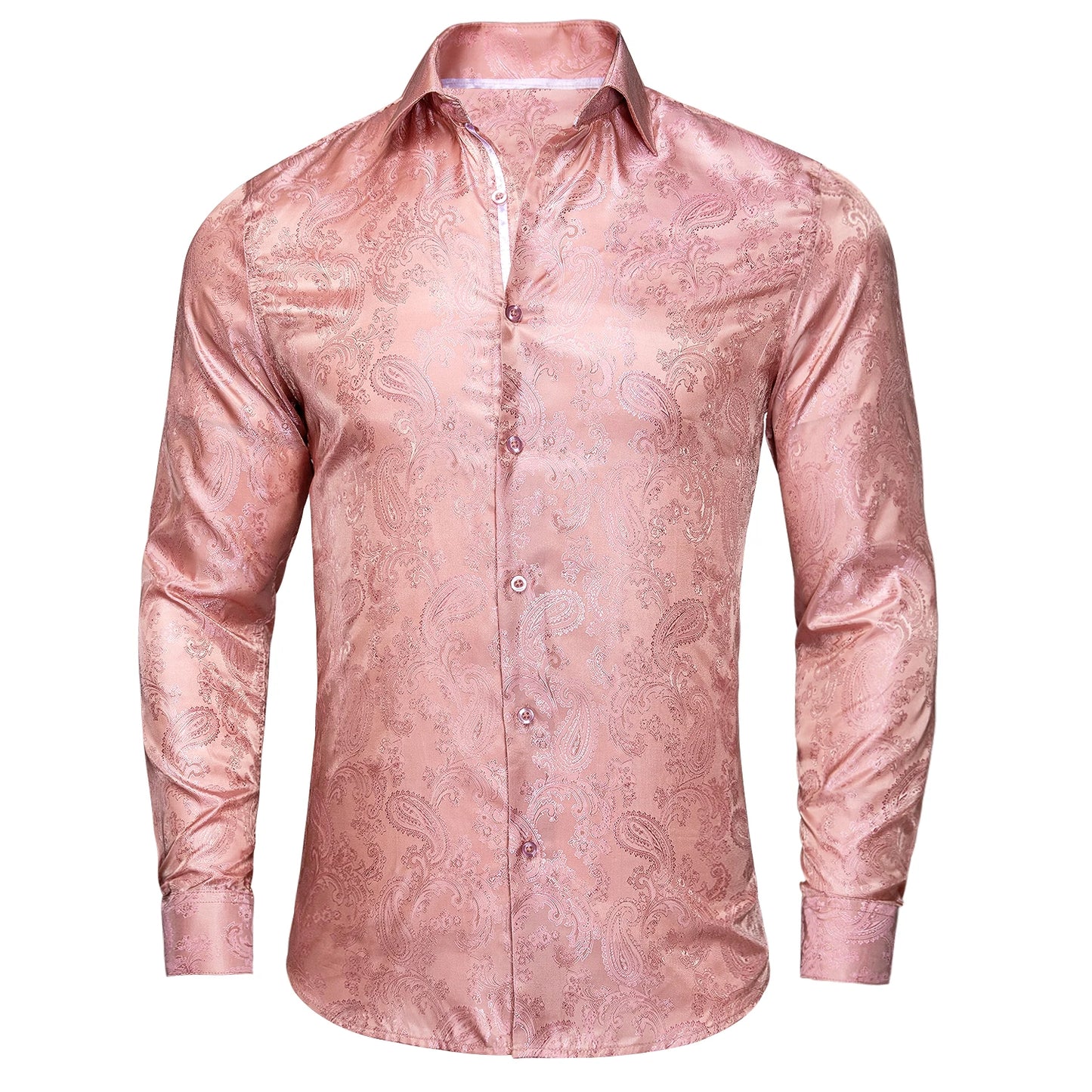 Hi-Tie Long Sleeve Silk Shirts for Men Suit Dress Outwear Male Slim Jacquard Wedding Floral Paisley Gold Blue Red High Quality