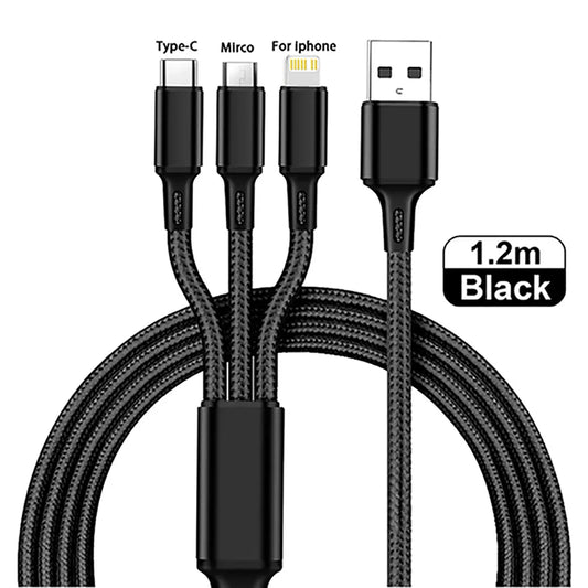 Versatile 3-in-1 Nylon Braided USB Type C Cable - The Ultimate Universal Charging Solution - MAGNET MARKET