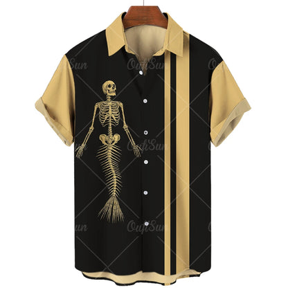 Men's Hawaiian Shirt Loose Top 5xl 3d Skull Print Shirts For Men 2024 Fashion Shirt Men Women Tee Breathable Summer Short Sleeve