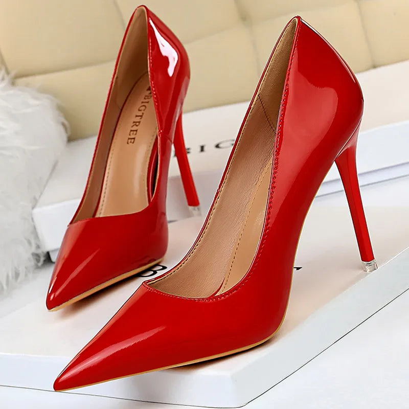 BIGTREE Shoes Woman Pumps Patent Leather High Heels Shoes Women Basic Pump Wedding Shoes Female Stiletto Women Heel Plus Size 43