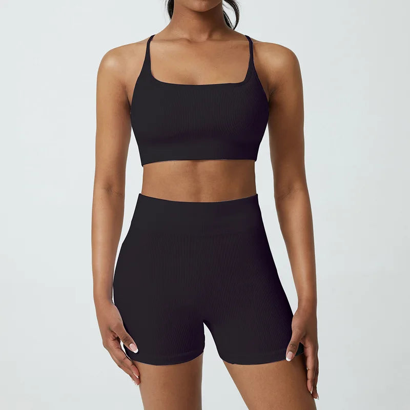 Seamless Yoga Set Gym Suits With Shorts Crop Top Sport Bra Women's Shorts 2 Pieces Set Running Workout Outfit Fitness Clothing