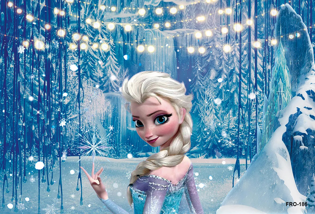 Disney Winter Ice Frozen Snowflake Castle Backdrop Elsa Anna Snow Queen Princess Girls Birthday Party Decor Photo Background