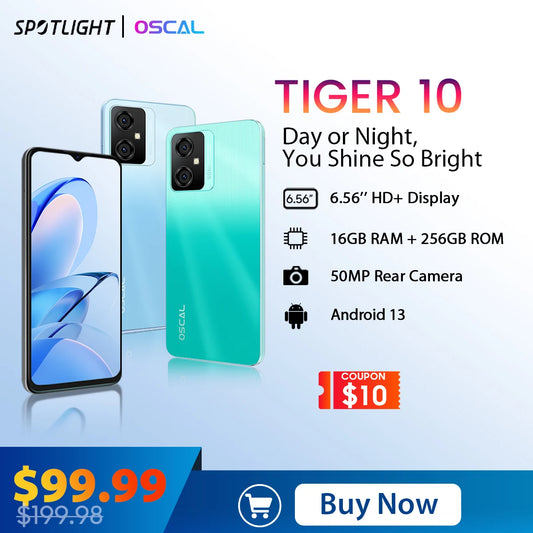 [World Premiere] OSCAL TIGER 10 Smartphone 6.56'' HD+ Screen Android 13 Mobile Phone 16GB 256GB Octa-Core 50MP 5180mAh Cellphone