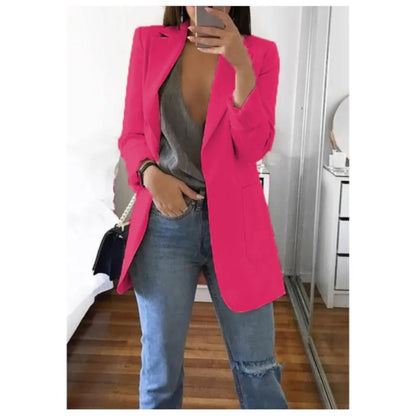 Autumn And Winter Women's Fashion Solid Color Polo Neck Slim Fit Coat Elegant Women's Long Sleeve Pocket Casual Suit Coat S-5XL