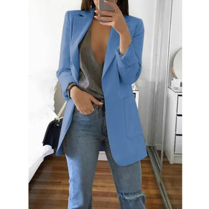 Fashion Korean Casual Women's Blazer Spring Autumn Long Blazer Women Suit Outwear Slim Coats Office Ladies Blazer Work Jacket