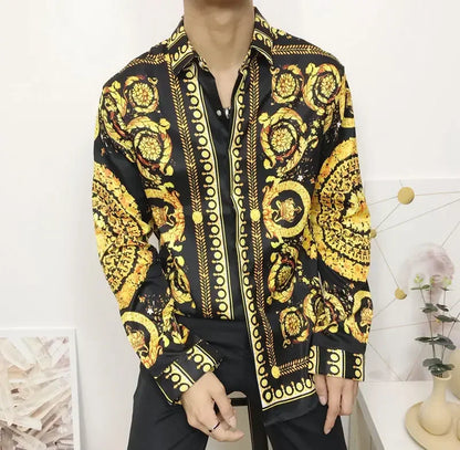 2023 New Fashion Men's Dress Shirts Hipster Long Sleeve Fancy Luxury Design Baroque Floral Print Wedding Party Prom Shirts