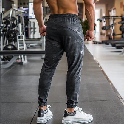 Men Gym Fitness Sports Trousers Running Trackpants Elastic Dry Fit Zipper Pockets Long Pants High Quality Camouflage Sweatpants