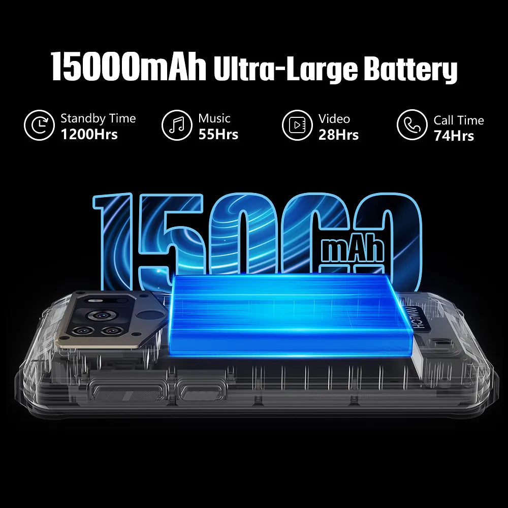 HOTWAV W10 Pro Octa-Core Smartphone 15000mAh Massive Batery 6GB+64GB Rugged Mobile Phone Android 12 6.53'' 20MP Camera Cellphone