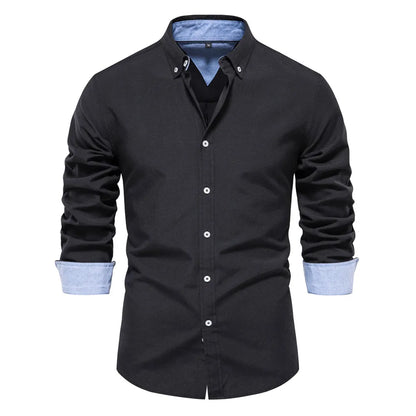 2023 New Autumn Oxford Shirt For Men Long Sleeve Solid Color Social Shirts Cotton Turn-down Collar Blouse Men Designer Clothes