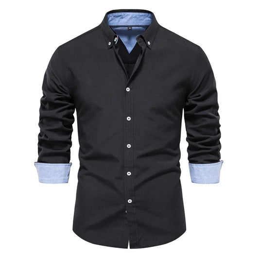 2023 New Autumn Oxford Shirt For Men Long Sleeve Solid Color Social Shirts Cotton Turn-down Collar Blouse Men Designer Clothes