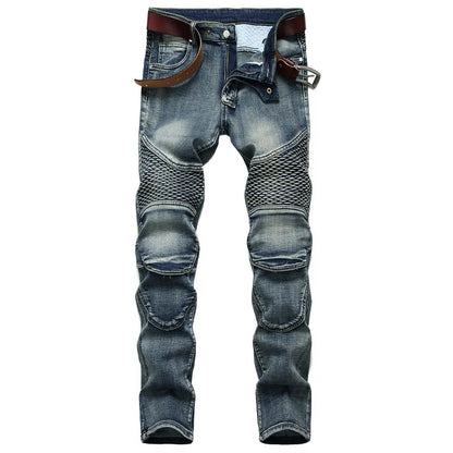 2024 Denim Pants Designer Motorcycle Bike Straight Jeans Men's Autumn Spring Punk Rock Streetwear Riding Knee Guard Pants