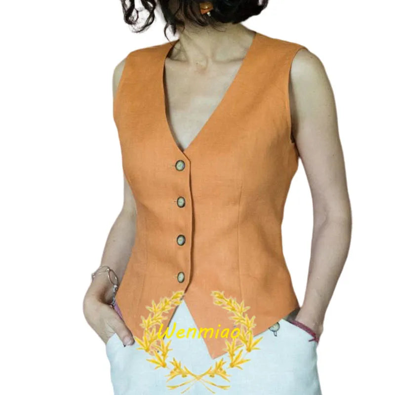 Women's Suit Vest V Neck 4 Button Sleeveless Jacket Fashion Summer Waistcoat Lady Fashion Vests