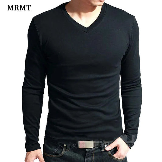 2023 Elastic Mens T-Shirt V-Neck Long Sleeve Men T Shirt For Male T-Shirts Man Clothing TShirt Brand Tees