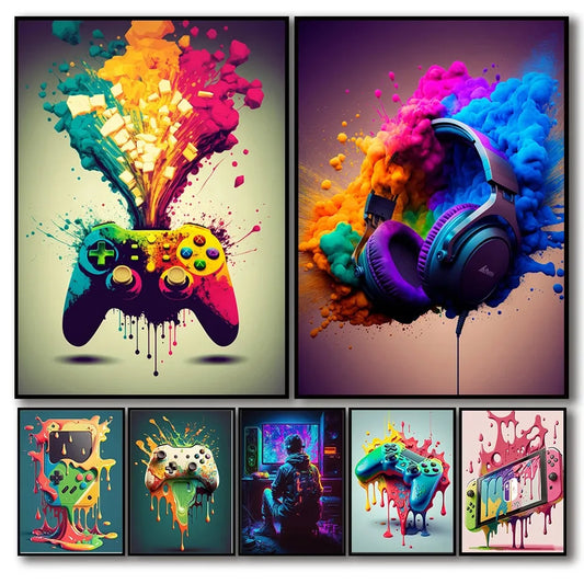 DIY 5D Diamond Painting Colorful Punk Neon Gamer Controller Mosaic Full Diamond Embroidery Cool Gaming Cross Stitch Home Decor