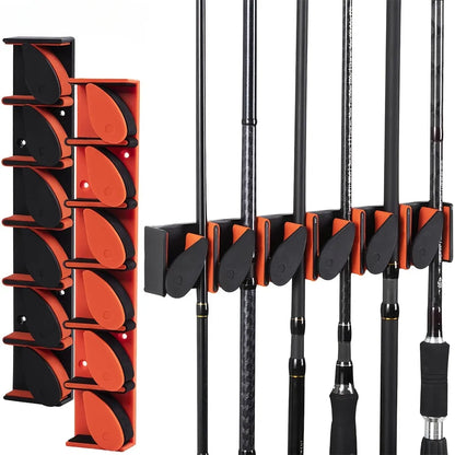 Fishing Rod Holders 6-Rod Rack Vertical Pole Holder Wall Mount Modular For Garage Fishing Pole Display Stand Fixed Frame