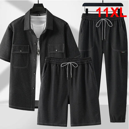 Summer Shirts Shorts Denim Suits Men Plus Size 11XL Men's Sets Fashion Casual Solid Color Jean Shirt Male Big Size Sets - MAGNET MARKET