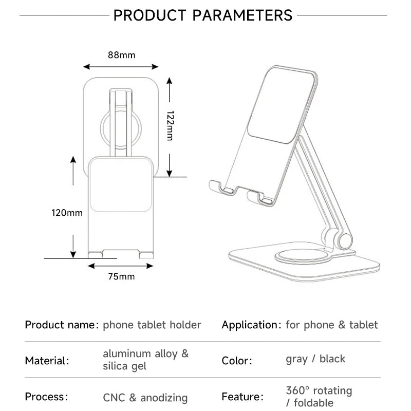 Artpowers 360° Rotation Cellphone Support Stand Holder for iPhone Huawei Samsung Smartphone Metal Foldable Phone Accessories