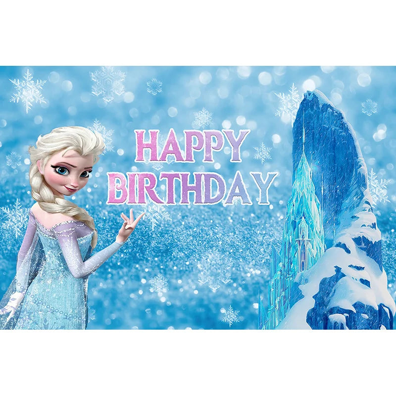 Disney Winter Ice Frozen Snowflake Castle Backdrop Elsa Anna Snow Queen Princess Girls Birthday Party Decor Photo Background