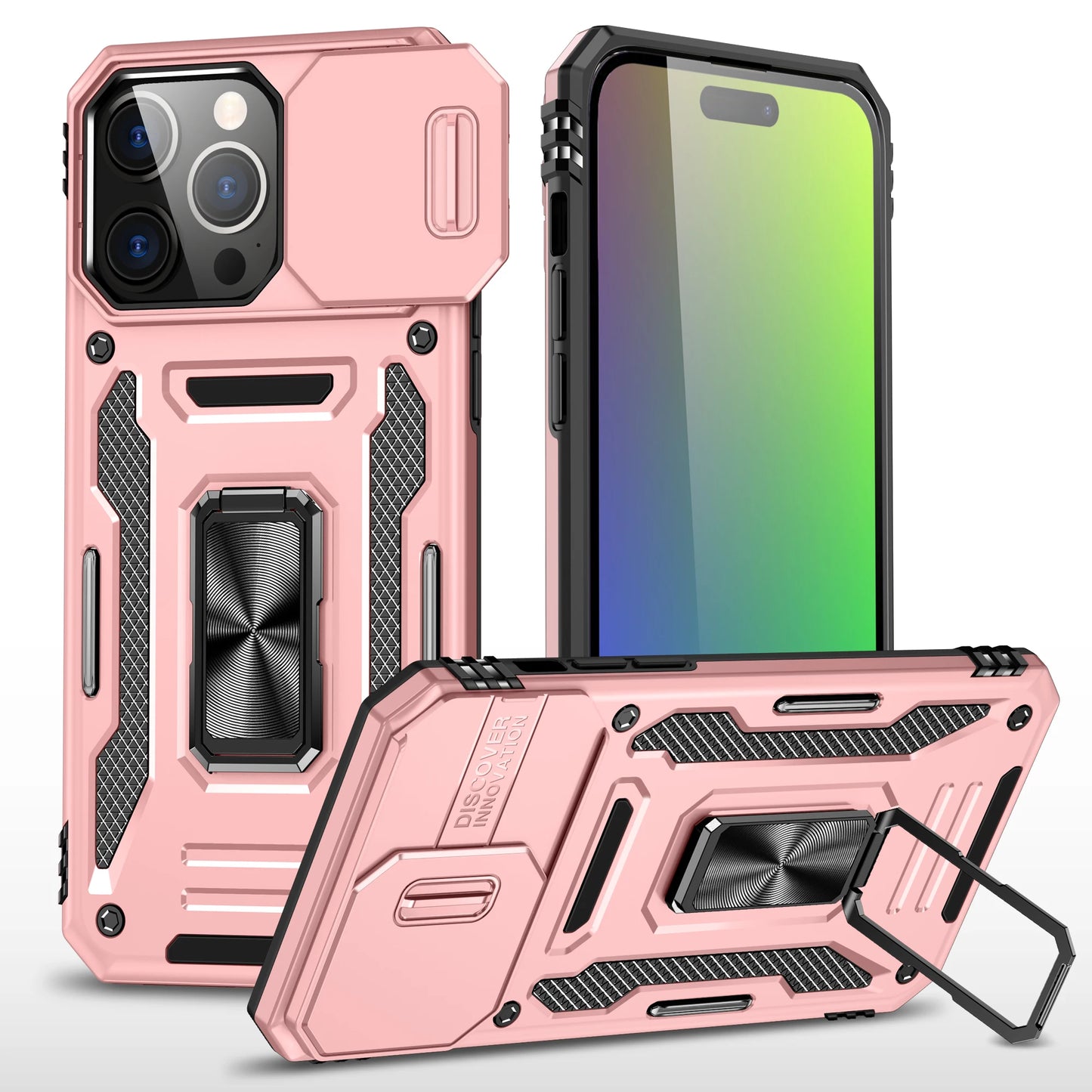 Slide Camera Case For iPhone 15 Pro Max 14 13 12 Pro Max 11 XR XS Max X 8 7 Ring Stand Armor Anti-fall Protection Kickstand Cove