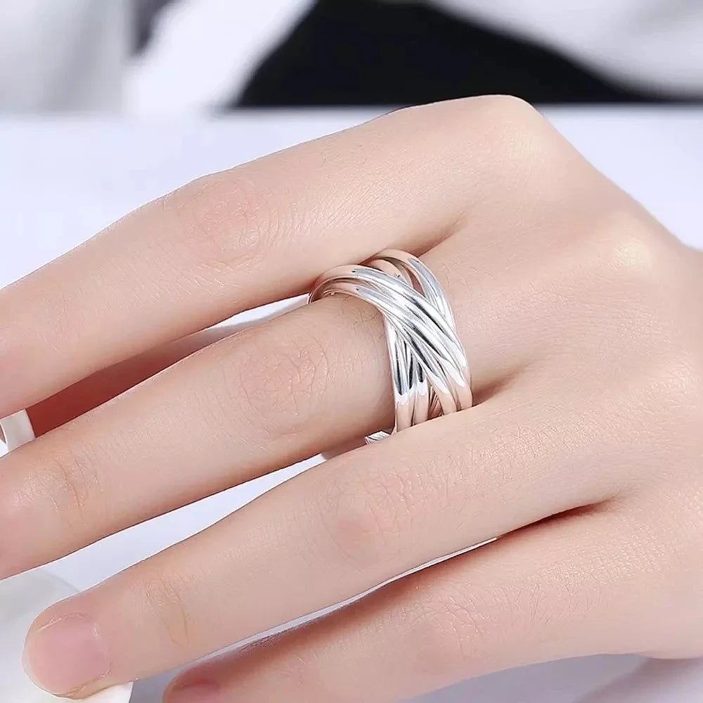 Hoy 925 Sterling Silver Fine Five Circles Ring For Women Fashion Folk-custom Wedding Party Christmas Gift Classic Jewelry