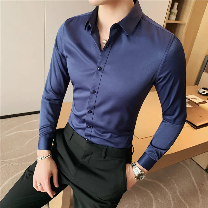 Camisas De Hombre Long Sleeve Shirts For Men Clothing 2023 Business Formal Wear Camisa Social Masculina Slim Fit Chemise Homme