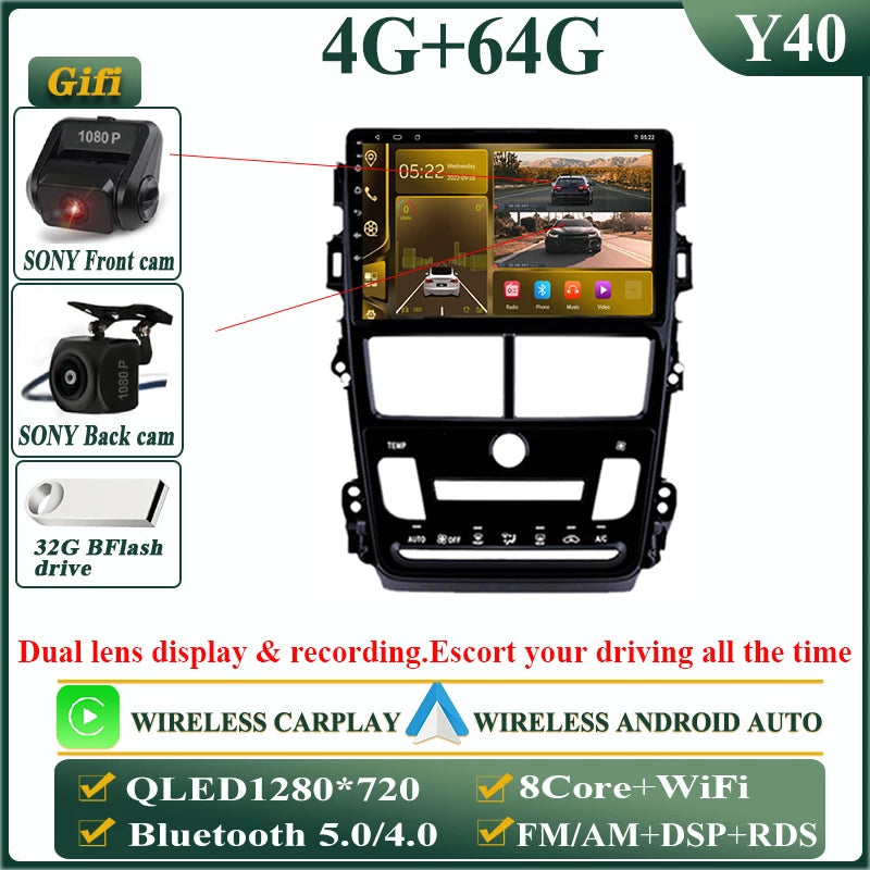 Android13 Qualcomm For Toyota Vios Yaris 2018 2019 Multimedia Car Vehicle Lettore GPS TV Navigation Player No 2 Din Electronics