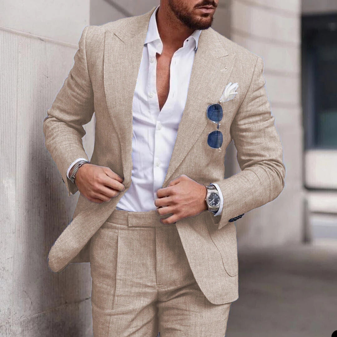 Linen Suit Wedding Suits for Men 2023 Luxury Lapel Collar Top+pants 2 Piece Set Single-breasted Flax Trajes Elegante Para Hombre - MAGNET MARKET