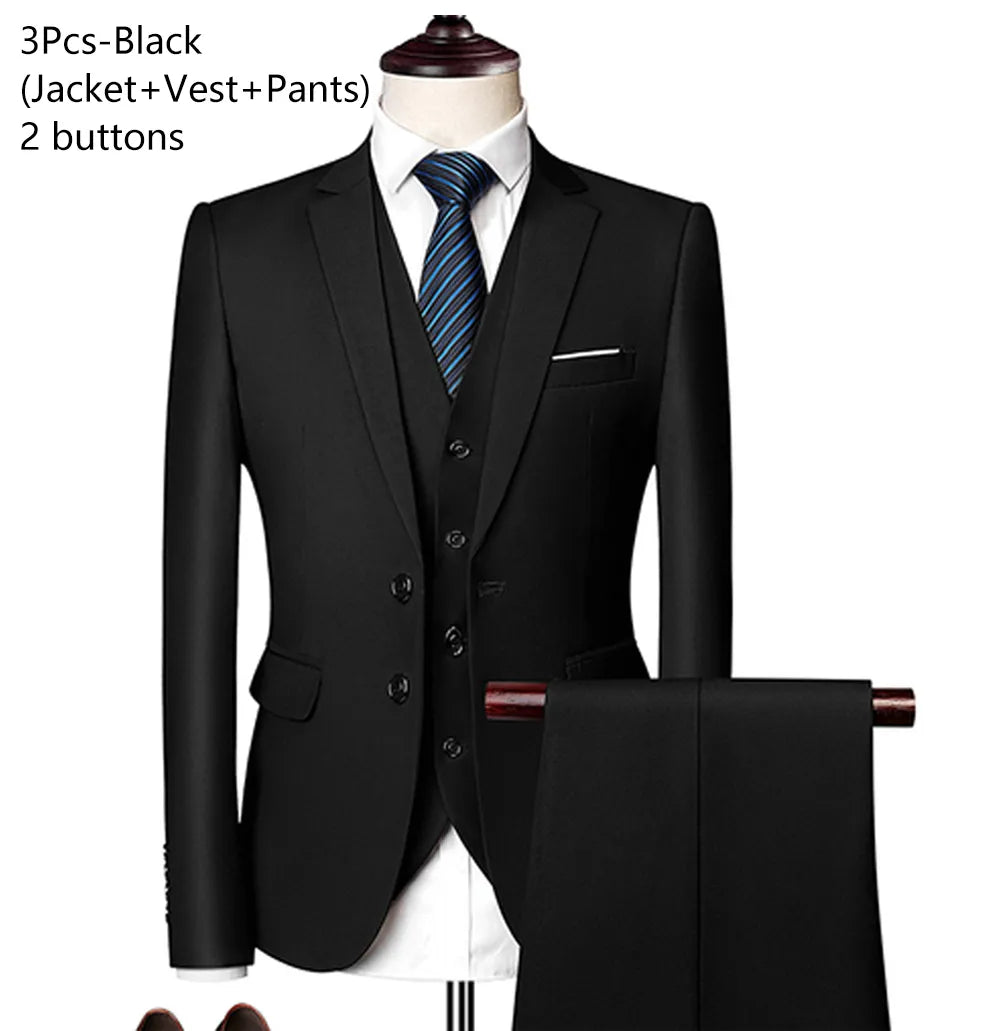 Men Blazers Set Wedding 3 Pieces Elegant 2 Suit Luxury Full Coat Pants Design Latest Vest Business 2023 Slim Fit Jacket Trousers - MAGNET MARKET