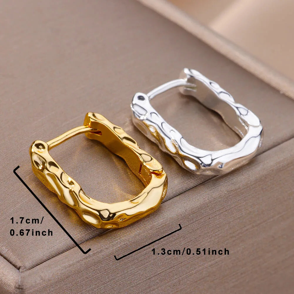 U-Shaped Square Hoop Earrings for Women Luxury Stainless Steel Circle Earring 2023 Trending Wedding Aesthetic Jewelry aretes