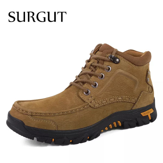 SURGUT 2024 New Arrival Autumn Winter Boots Men  Men Ankle Snow Boot Leather Style Fashion Male Work Shoes Large Size 38~47