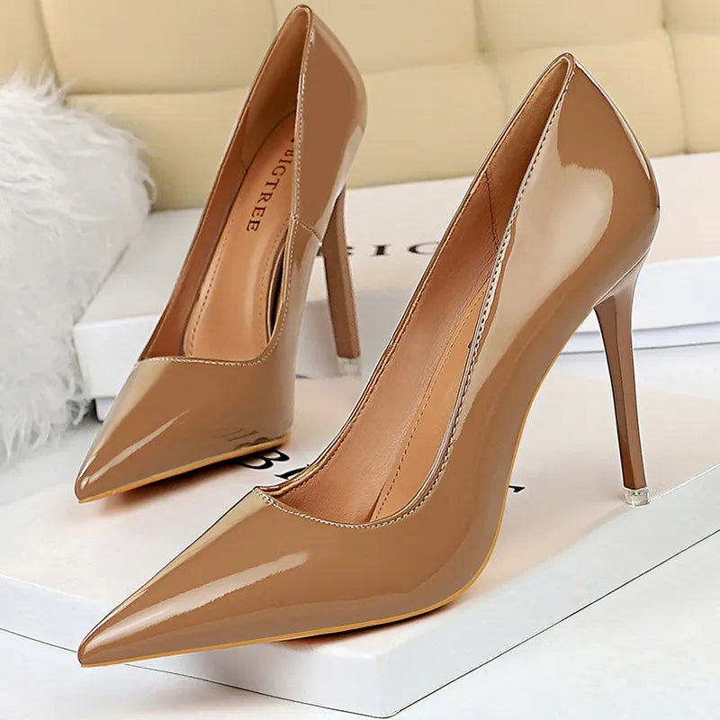 BIGTREE Shoes Woman Pumps Patent Leather High Heels Shoes Women Basic Pump Wedding Shoes Female Stiletto Women Heel Plus Size 43