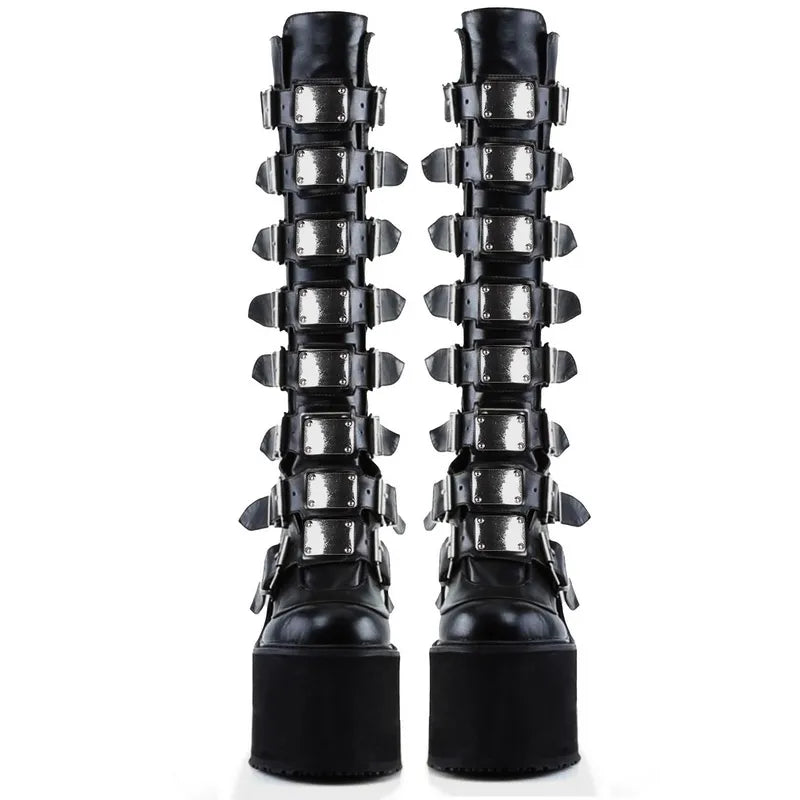 Brand Design Female Wedges High Heels Thigh High Boots Fashion Black Platform Boots Women 2022 Gothic Cosplay Shoes Woman Mujer