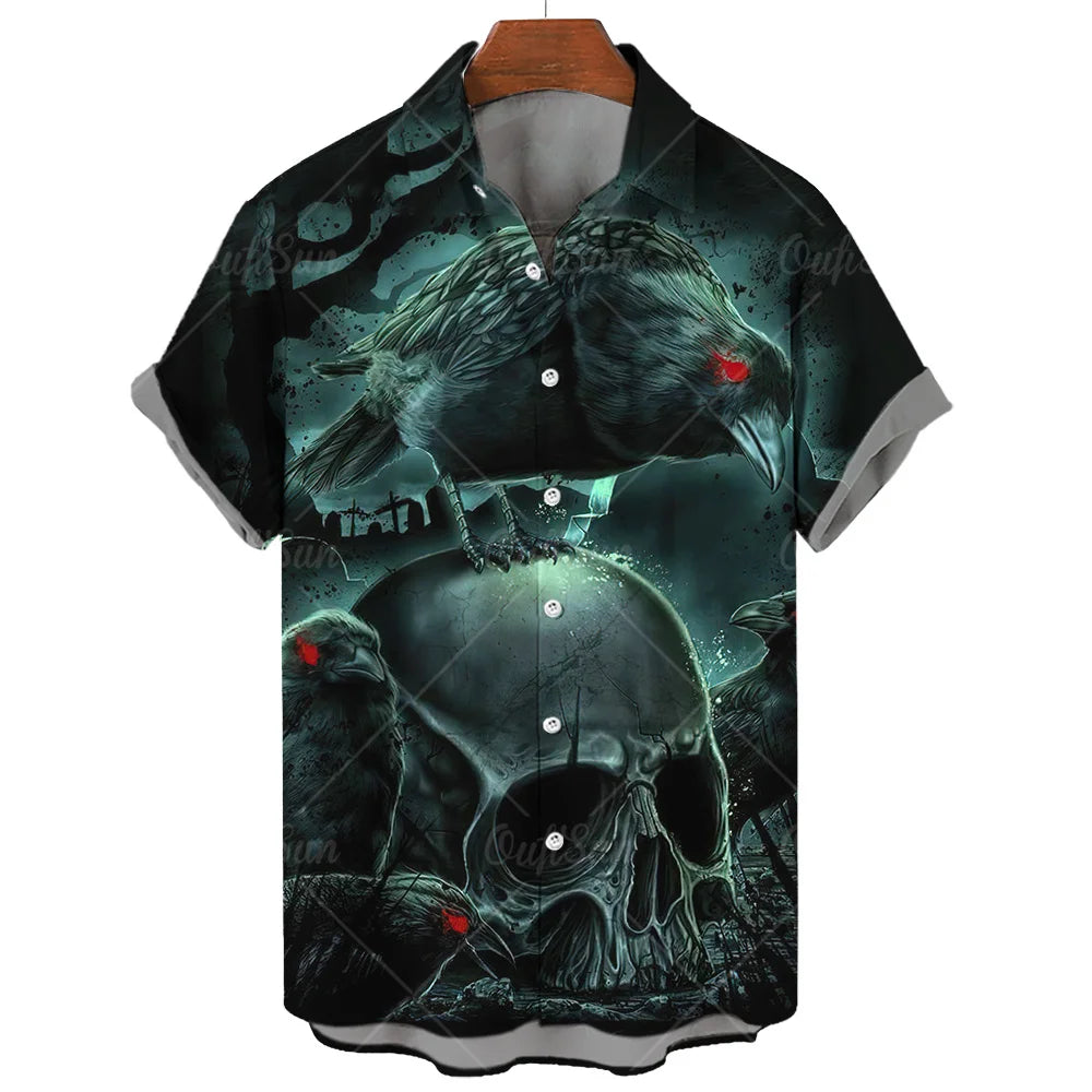 Men's Hawaiian Shirt Loose Top 5xl 3d Skull Print Shirts For Men 2024 Fashion Shirt Men Women Tee Breathable Summer Short Sleeve