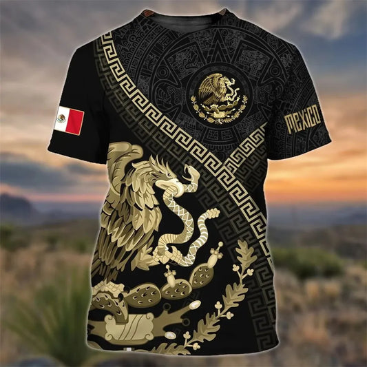 Mexico National Flag Print T Shirt For Men Fashion 3D Eagle Pattern Short Sleeve Oversized T-shirt Leisure O-neck Tee Streetwear