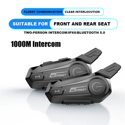 Moto Helmet Intercom Headset Bluetooth 5.0 Motorcycle Earphones Wireless 1000M Interphone Speaker Headphone Handsfree Call