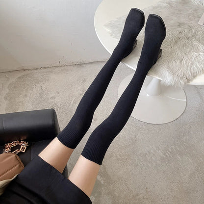 Thigh High Boots Shoes Sock Women's Over-the-knee Elegant Woman Sexy Tights Chunky Heels 2022 Autumn Winter Knitting Long boot