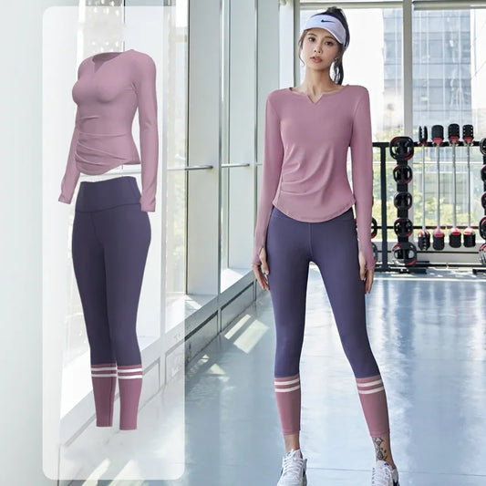 Women Workout Clothing Gym Yoga Set Fitness Sportswear Pant +Sports T-shirt Seamless Leggings Active Wear Outfit Suit