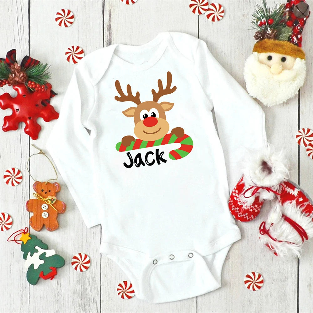 Personalized Christmas Deer Bodysuits for Infants: Festive and Customizable