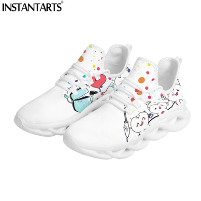 INSTANTARTS New Trend Women Flats Cartoon Dentist Tooth Pattern Casual Shoes Breathable Mesh Female Sneakers Zapatos Mujer 2022