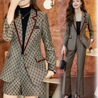 Women's Printed Blazer and Pants Sets, Fashionable Suits, Work Wear, Casual Office Suit, High Quality, Winter, Autumn, 2023