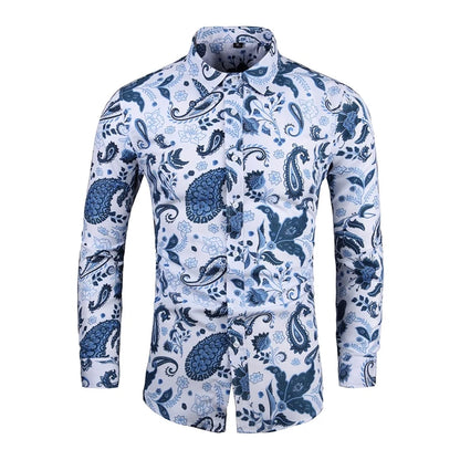 Men's Paisley Floral Shirts 7XL Korean Elegant Long Sleeve Camisa Hawaiana Hombre Button Up Shirt Men Vintage Blouses Streetwear