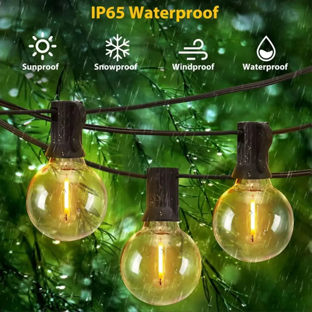 Solar String Lights Outdoor G40 Patio Lights - USB Recharger, 8 Light Modes, Shatterproof Bulbs, Weatherproof Hanging Light - MAGNET MARKET