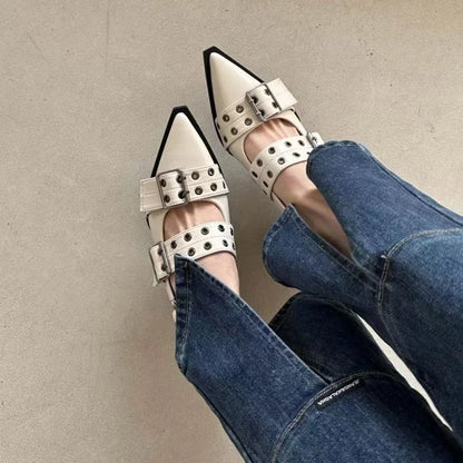 Slingback Shoes Gothic Chunky Heels Women's Pumps Rivet Street Style Medium Heel Punk Vintage Casual Sandals Spring Summer 2023