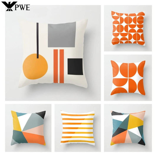 Orange Color Polyester Throw Pillowcase Mid Century Geometric Cushion Covers for Home Sofa Chair Decorative Pillowcases 45x45cm