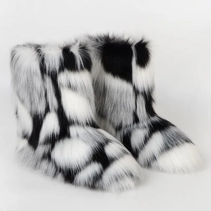 Winter Shoe Women's Winter Fluffy Faux Fox Fur Boots Woman Plush Warm Snow Boots Luxury Footwear Girls' Furry Fur Bottes Fashion