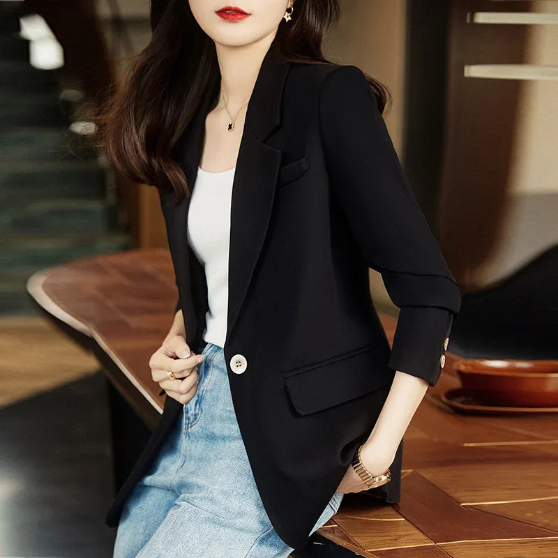 Korean Style Brown Suit Jacket for Women Blazer Spring Autumn Temperament Fashion Casual Coffee Blazer Woman Jacket